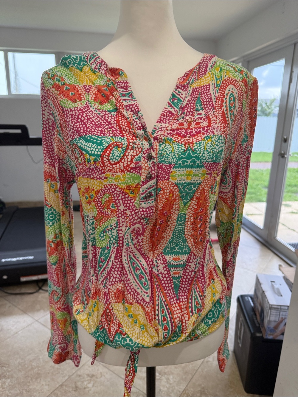 Women's A La Carte Multicolor Paisley Henley Blouse